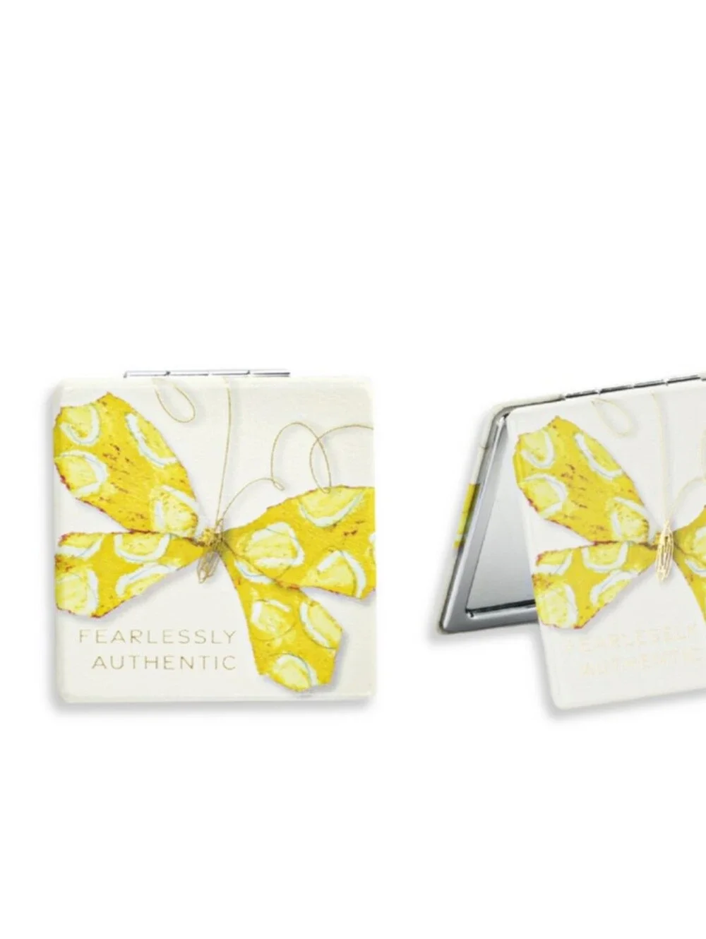 Bundle of 2 Butterfly Compact Mirrors - Yellow & Mint with Gold Detailing